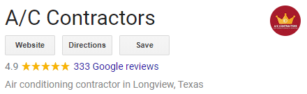 Screenshot of A/C Contractors' 4.9 review score on Google My Business